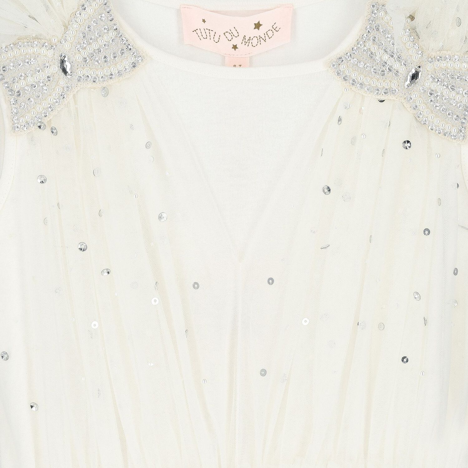 Girls Ivory Embellished Sequin Tulle Dress, 1, hi-res image number null
