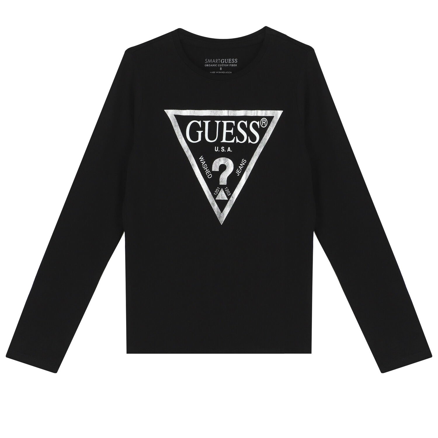 Girls Black Logo Long Sleeve Top, 2, hi-res