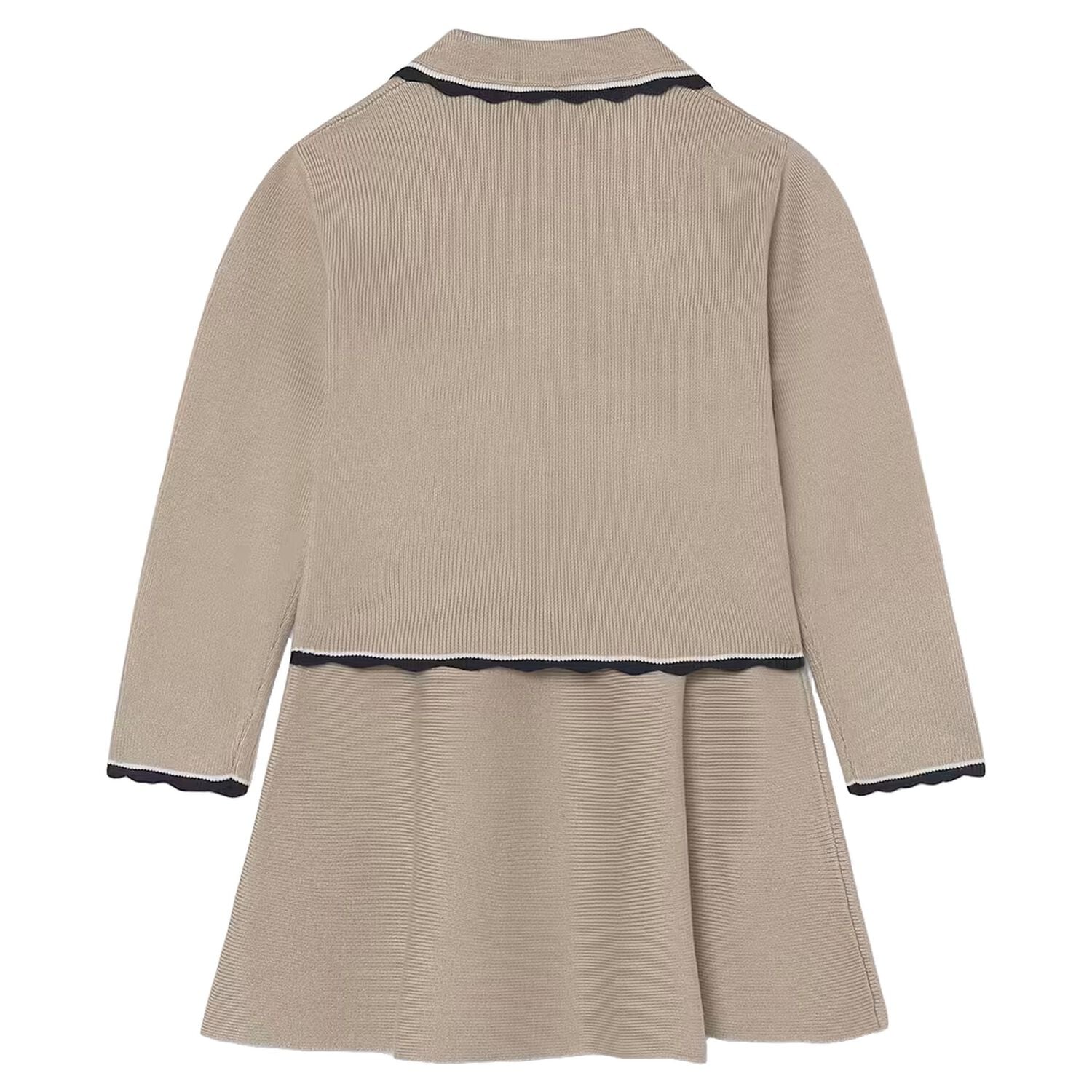 Girls Beige Knitted Skirt Set, 2, hi-res