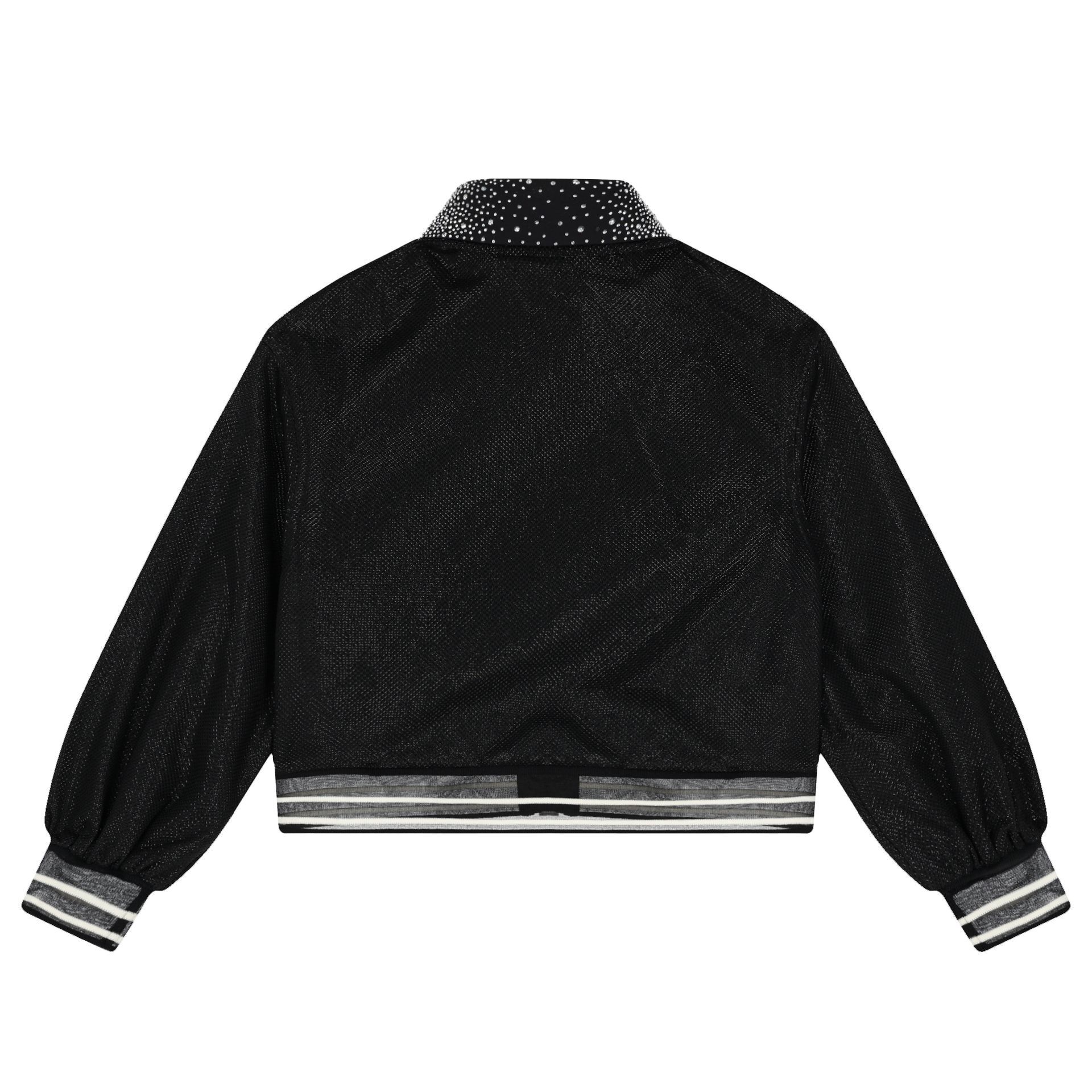 KARL LAGERFELD Girls Black Logo Rhinestone Zip Up Top