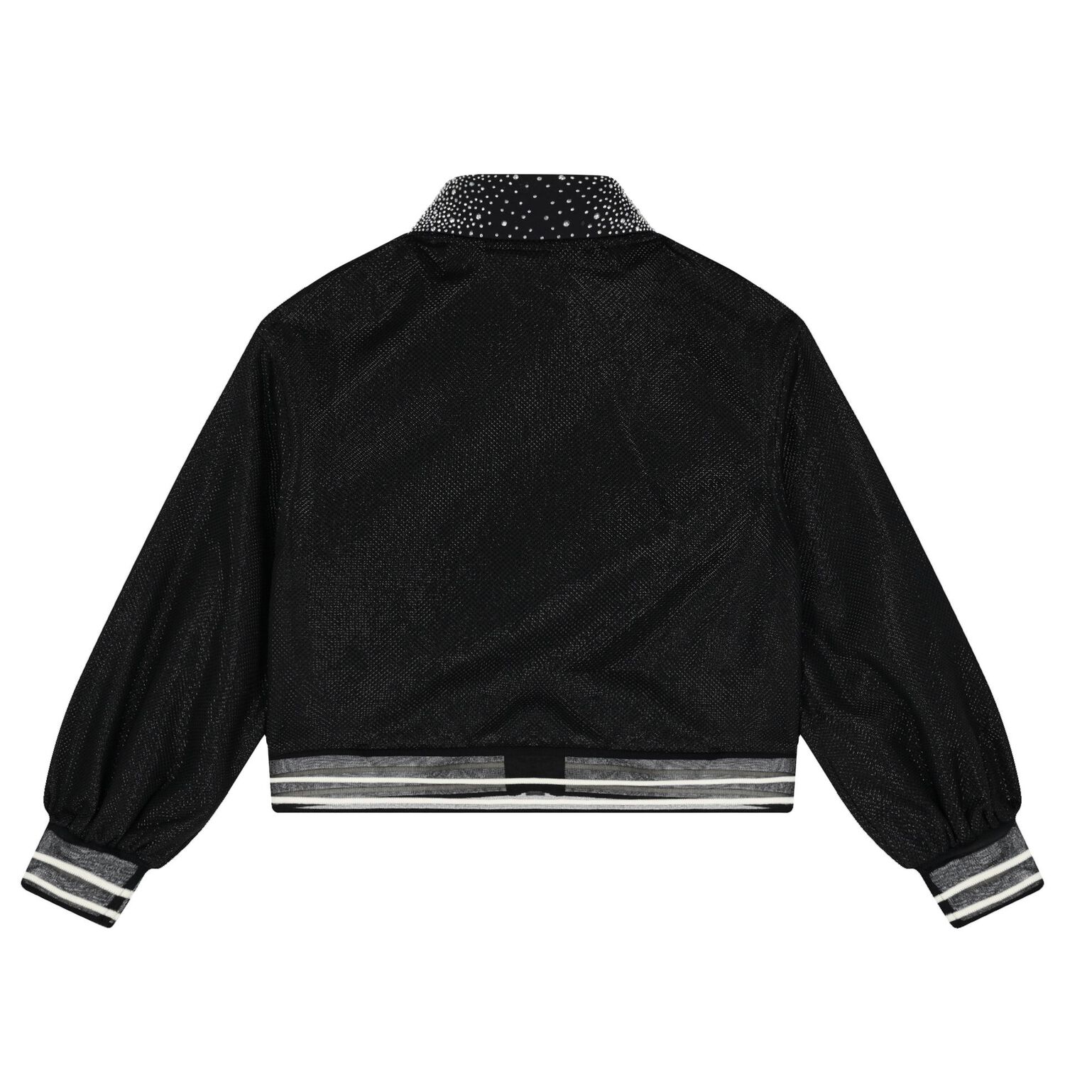 Girls Black Logo Rhinestone Zip Up Top, 1, hi-res image number null