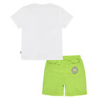 Boys White & Green Logo Shorts Set, 1, hi-res