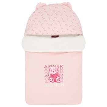 Baby Girls Pink & Ivory Teddy Bear Logo Baby Nest