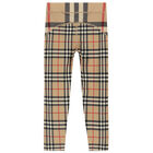 Girls Beige Checkered Leggings, 1, hi-res