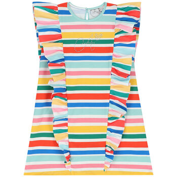 Girls Rainbow Stripe Ruffle Dress