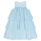 Girls Blue Flower Tiered Dress, 2, hi-res
