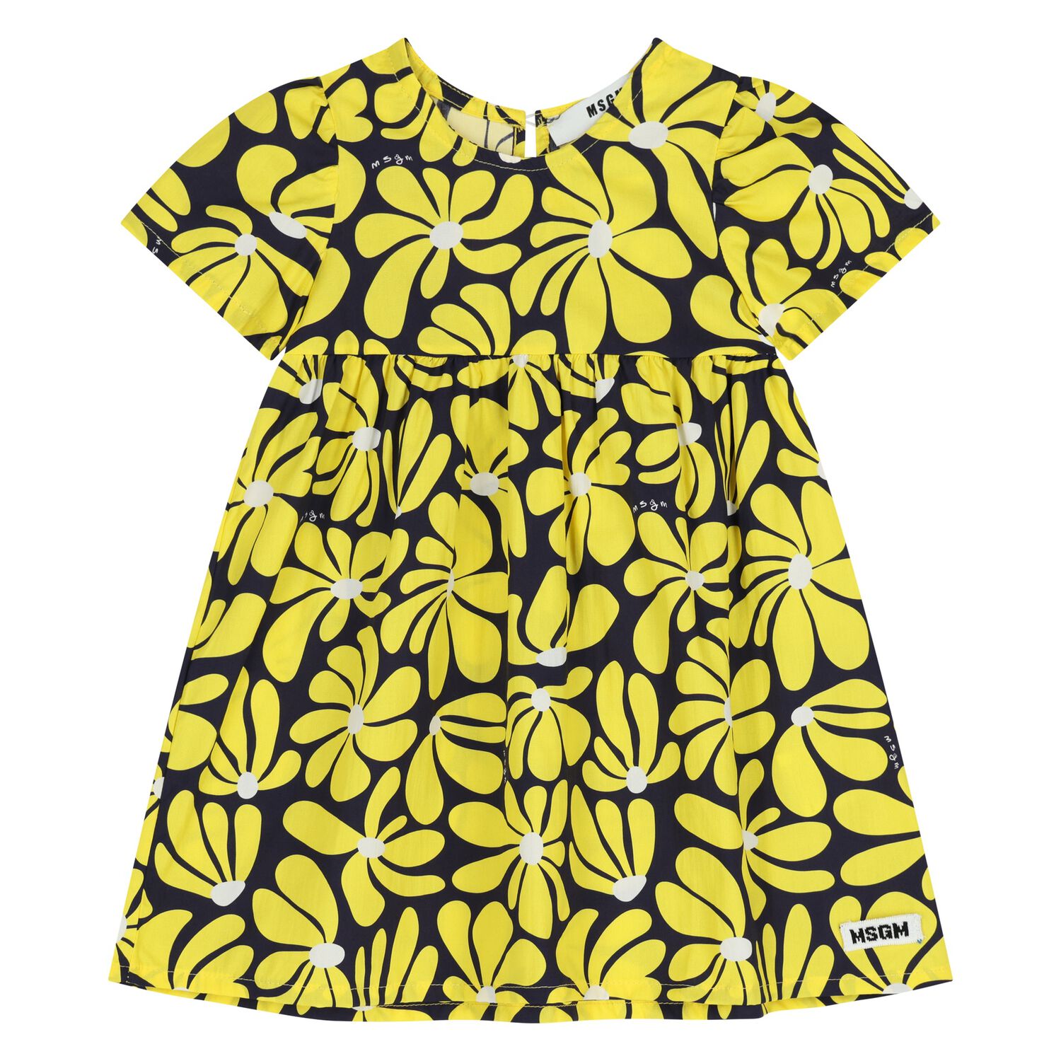 Younger Girls Navy Blue & Yellow Floral Dress, 2, hi-res