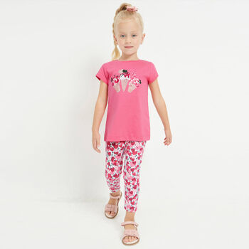 Girls White & Pink Heart Leggings