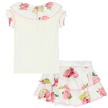Girls White & Pink Floral Skort Set