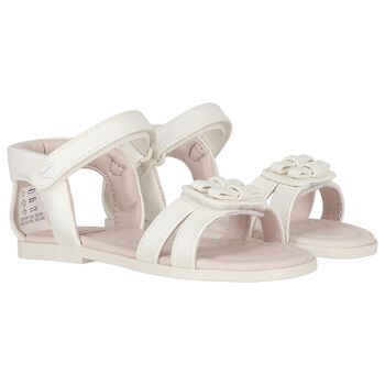 Younger Girls White Leather Sandals