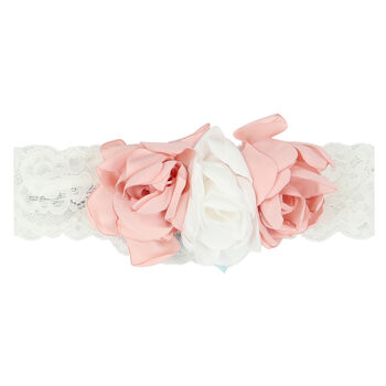 ربطة رأس دانتيل بطبعة الزهور باللون الأبيض والوردي