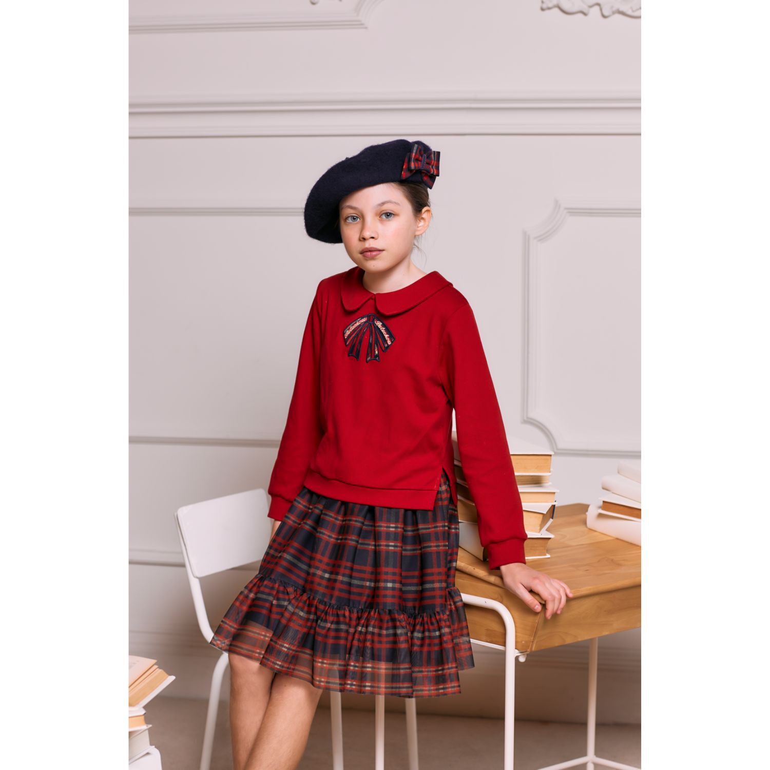 Girls Red & Navy Blue Tartan Dress, 1, hi-res image number null