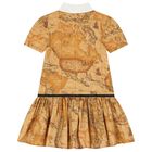 Girls Beige Geo Map Dress, 1, hi-res