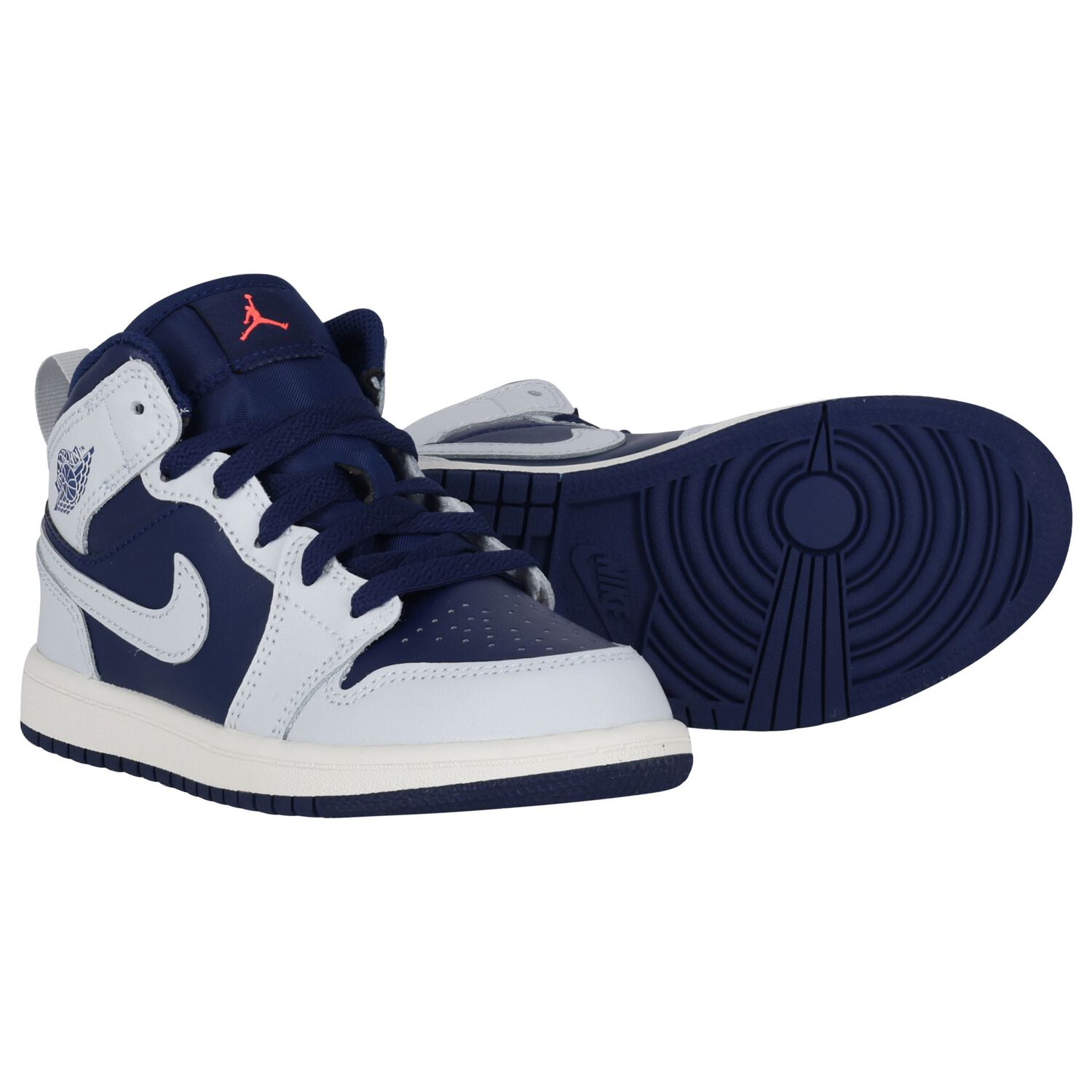 Blue, Grey & White Air Jordan 1 Mid Trainers, 4, hi-res