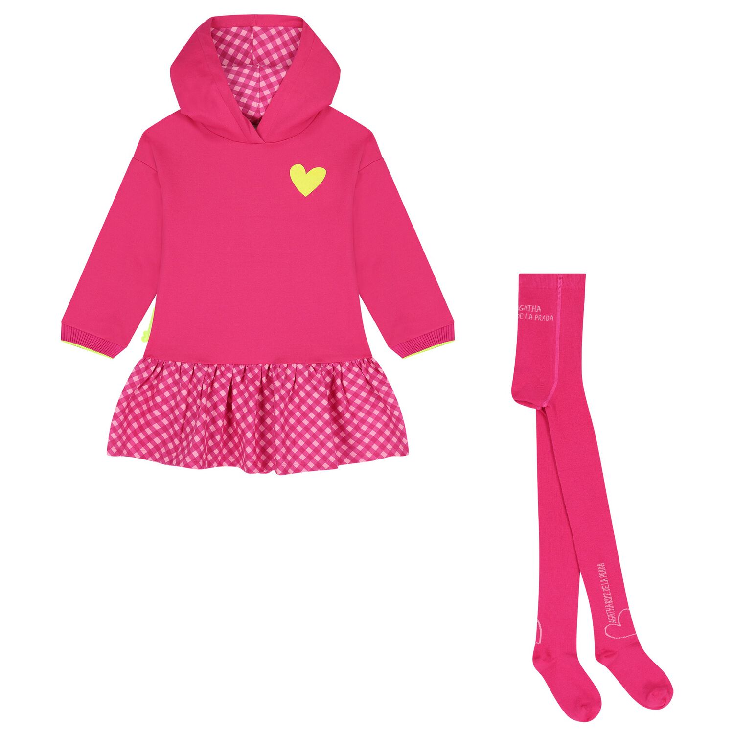 Girls Pink Heart Hooded Dress Set, 1, hi-res image number null