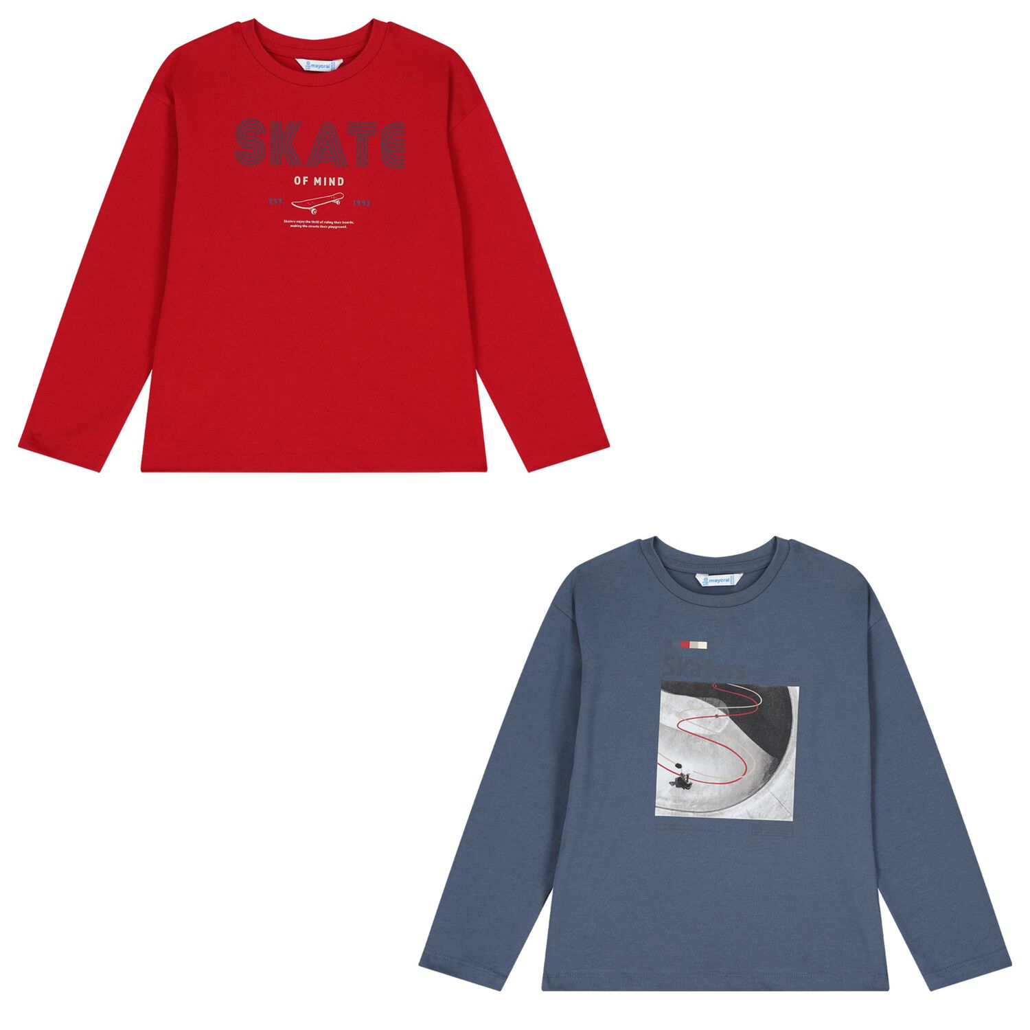Boys Blue & Red Long Sleeve Top ( 2 Pack ), 3, hi-res