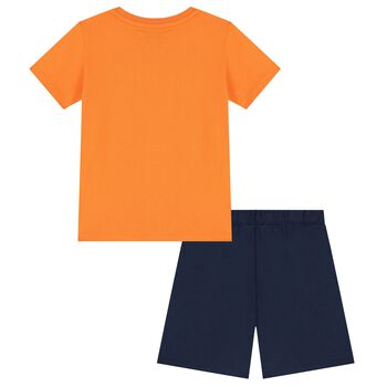 Boys Orange & Navy Blue Logo Shorts Set