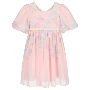 Girls Pink Floral Chiffon Dress