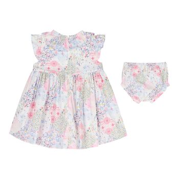 Baby Girls Pink Floral Shirred Dress Set