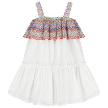 Girls White Zigzag Ruffle Dress