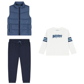 Boys White, Blue & Navy Blue Tracksuit Set ( 3 Piece )