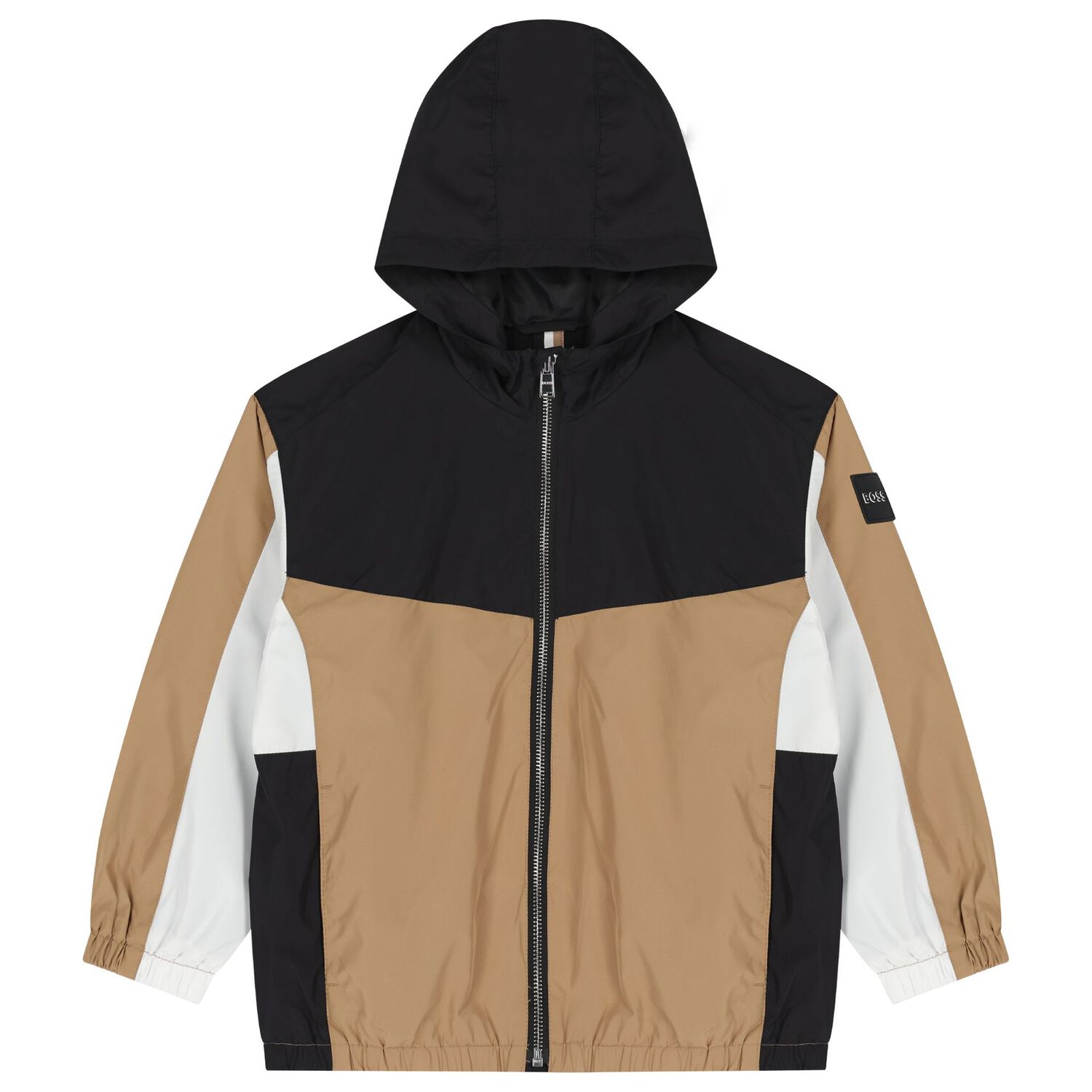 Boys Beige, Black & White Logo Windbreaker, 1, hi-res