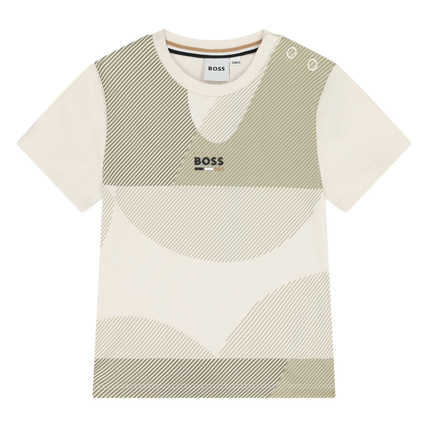 Younger Boys White & Beige Logo Te-Shirt, 1, hi-res