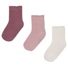 Younger Girls Pink & White Socks (3 Pack), 1, hi-res