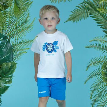 Boys Blue & White Logo Short Set