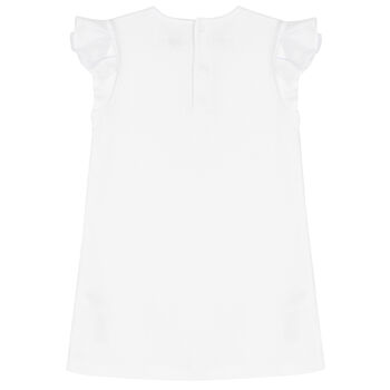فستان بالشعار بطبعة شوبيت باللون الأبيض