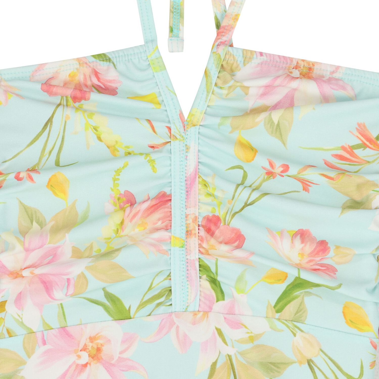 Girls Blue Floral Swimsuit, 1, hi-res