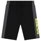 Boys Black & Grey Logo Shorts, 1, hi-res