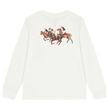 Boys White Logo Long Sleeve Top