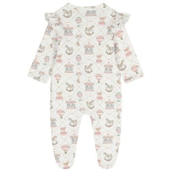 Baby Girls Pink & White Carousel & Hot Air Balloon Babygrow