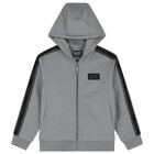 Boys Grey & Black Logo Hooded Zip Up Top , 2, hi-res