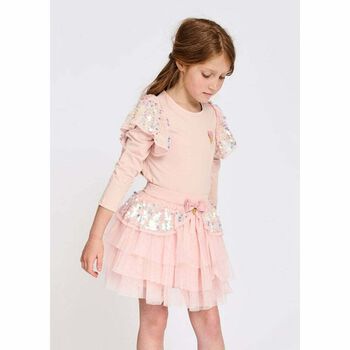 Girls Blush Pink Sequin Tulle Skirt