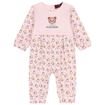 Baby Girls Pink Teddy Bear Logo Romper
