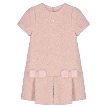 Girls Pink Bow Boucl&eacute; Dress