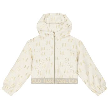 Girls Ivory & Gold Hooded Zip Up Top