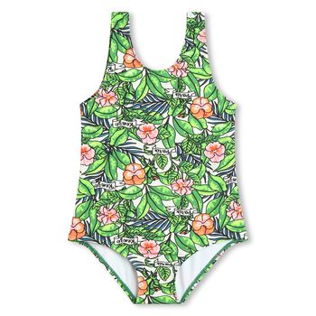 Girls Green Floral Swimsuit