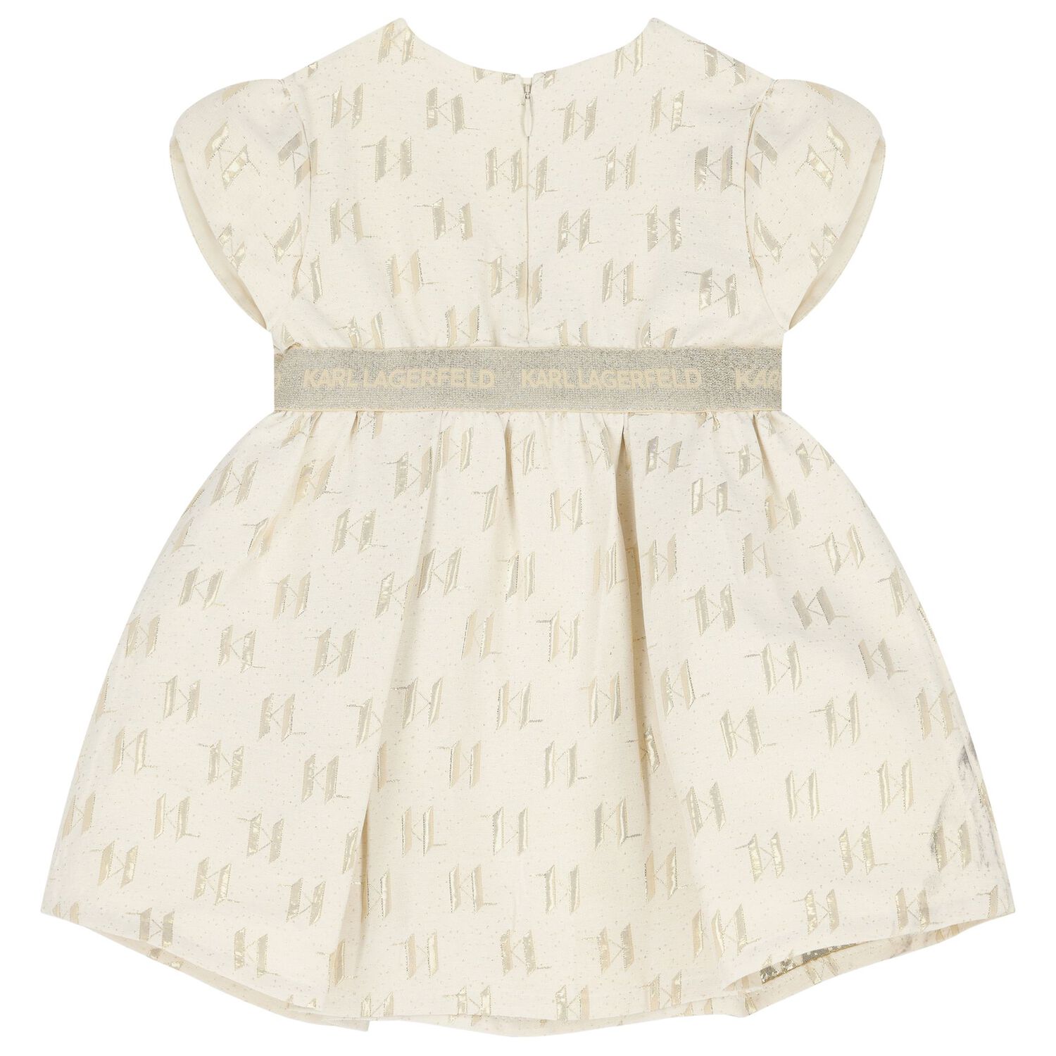 Girls Ivory & Gold Logo Jacquard Dress, 1, hi-res image number null