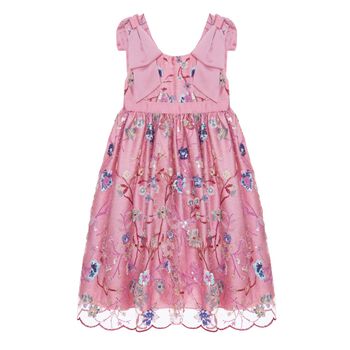 Girls Pink Floral Embroidered Dress