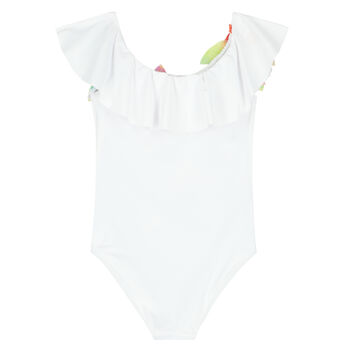 Girls White & Rainbow Petal Swimsuit