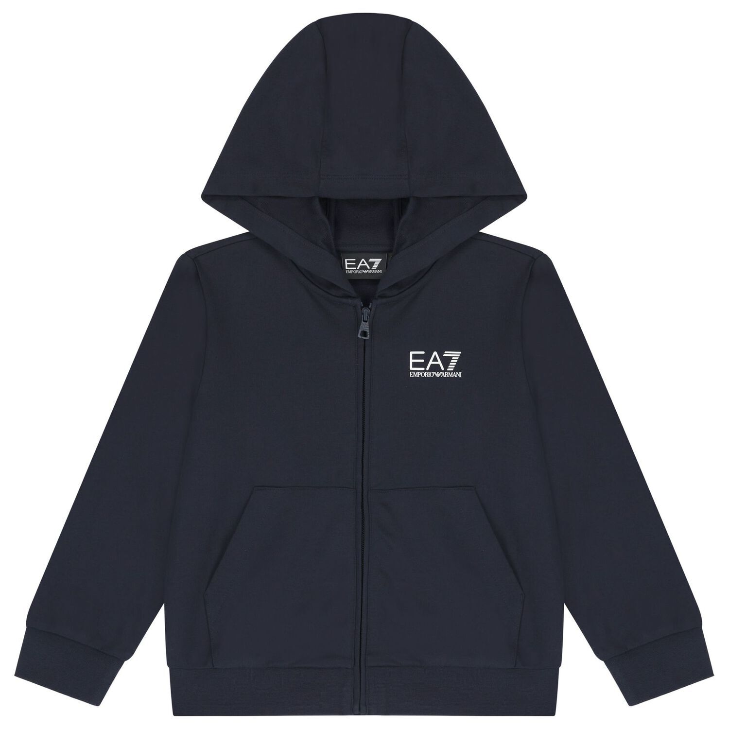 Boys Navy Blue Logo Hooded Zip Up Top, 2, hi-res image number null