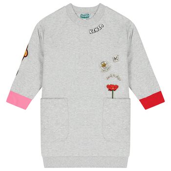 Girls Grey Embroidered Logo Sweatshirt Dress