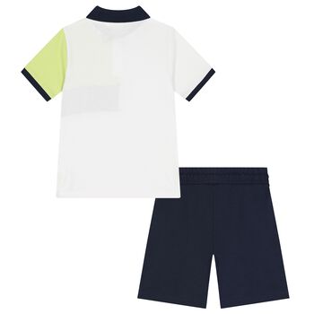 Boys White  & Navy Blue Logo Shorts Set
