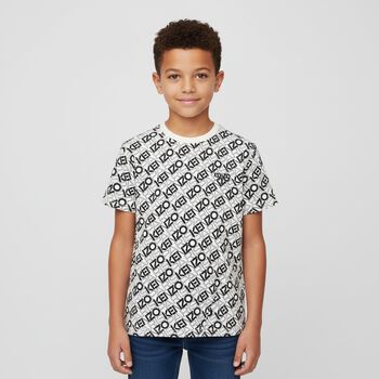 Boys Ivory & Black Logo T-Shirt