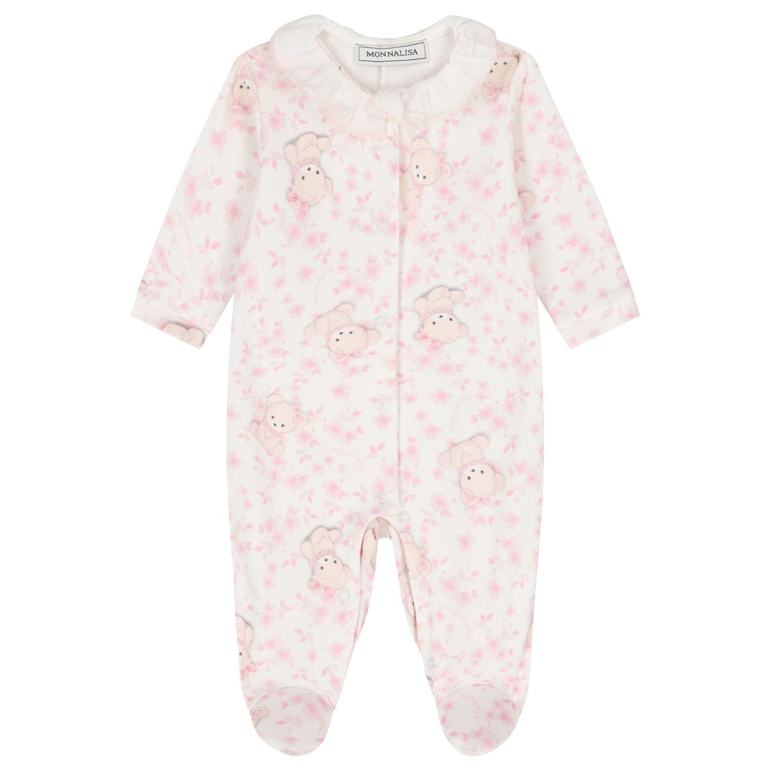 Baby Girls Ivory & Pink Teddy Bear Babygrow, 1, hi-res