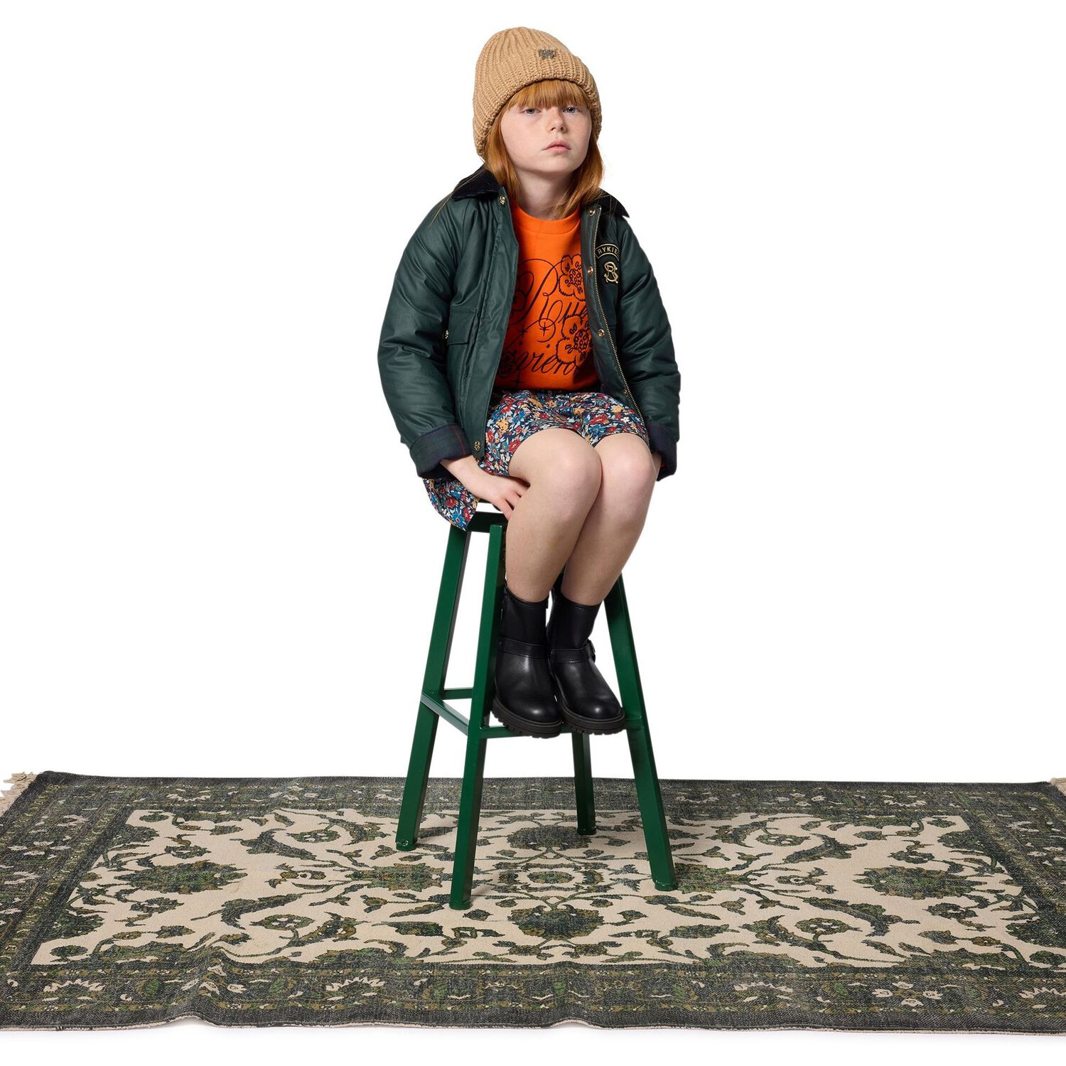 حذاء جلدي أسود بشعار للبنات, 1, hi-res