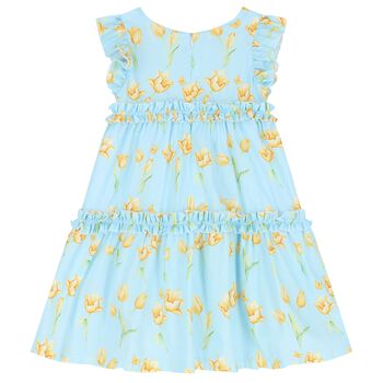 فستان بنات بطبعة الزهور باللون الأزرق والأصفر